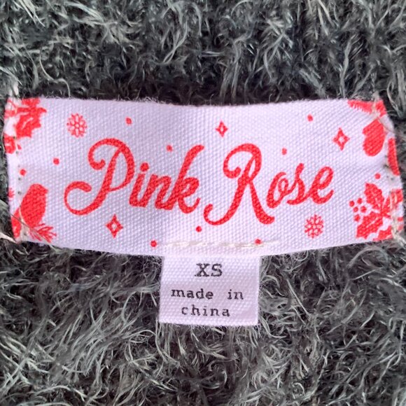 Pink Rose Fuzzy Eyelash Long Sleeve V-Neck Sweater Sz XS - Picture 14 of 14